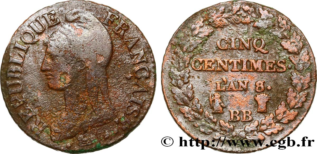 Cinq centimes Dupré, grand module 1800 Strasbourg F.115/118 BC25 
