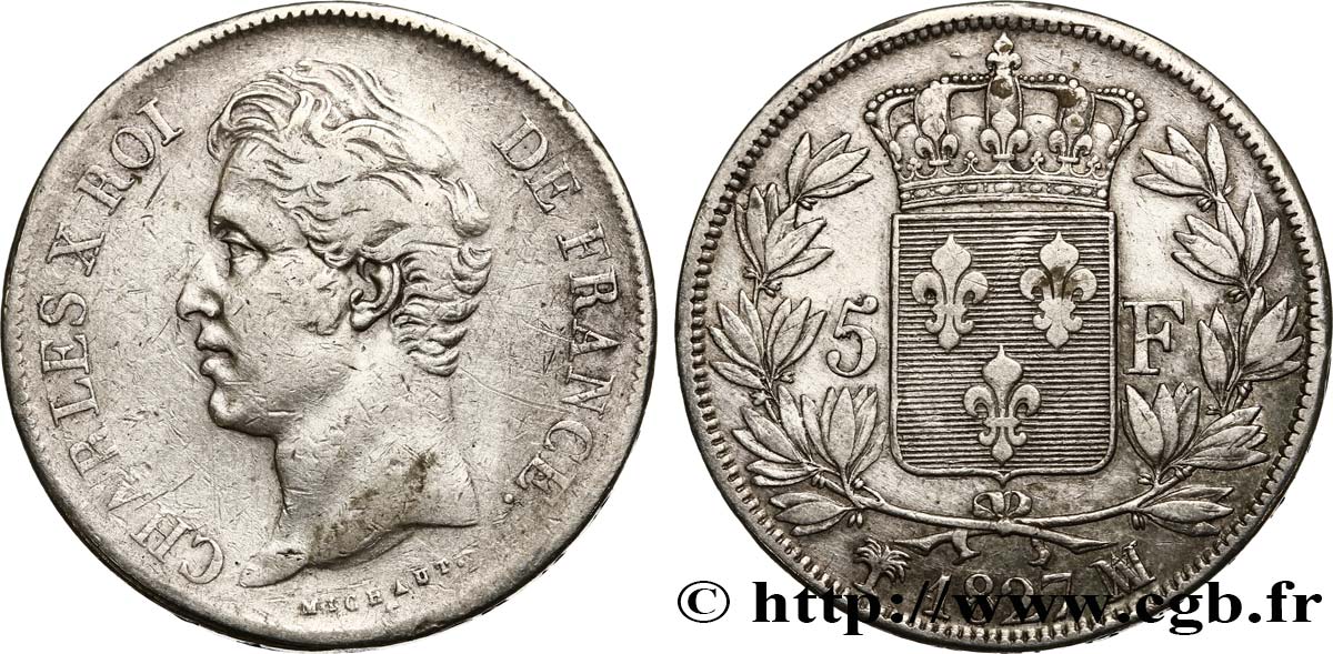 5 francs Charles X, 2e type 1827 Marseille F.311/10 BC 