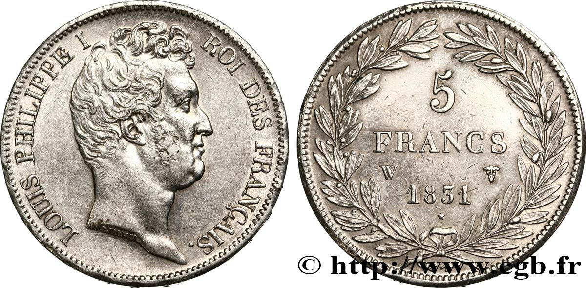 5 francs type Tiolier avec le I, tranche en creux 1831 Lille F.315/27 TTB+ 