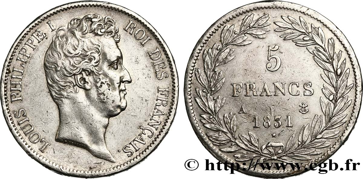 5 francs type Tiolier avec le I, tranche en relief 1831 Paris F.316/2 MBC48 