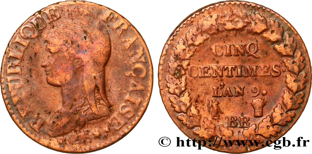 Cinq centimes Dupré, grand module 1801 Strasbourg F.115/154 BC 