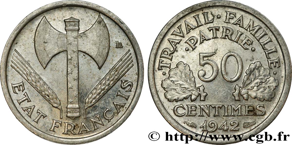 50 centimes Francisque, lourde 1942 Paris F.195/3 AU55 