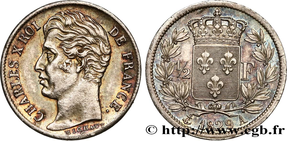 1/2 franc Charles X 1829 Paris F.180/37 EBC58 