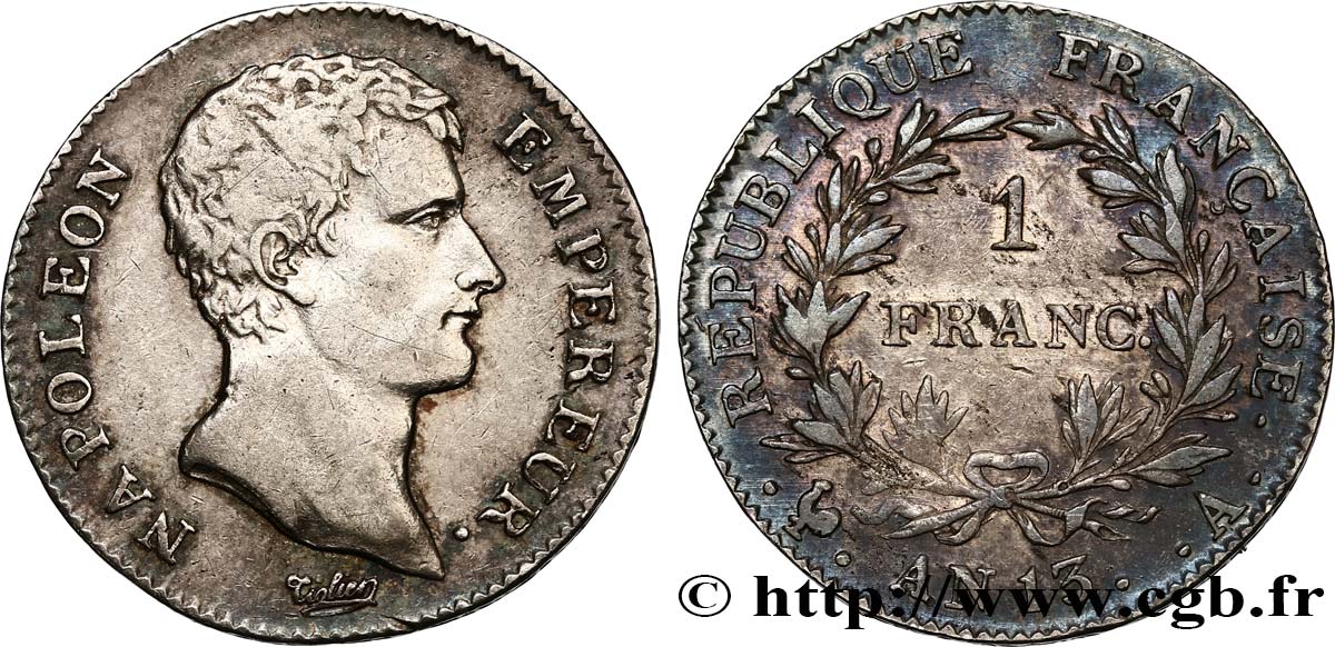 1 franc Napoléon Empereur, Calendrier révolutionnaire 1805 Paris F.201/14 MB35 