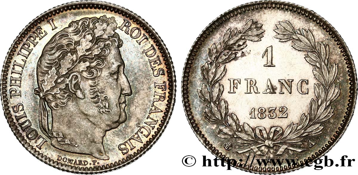 1 franc Louis-Philippe, couronne de chêne 1832 Paris F.210/1 SPL61 