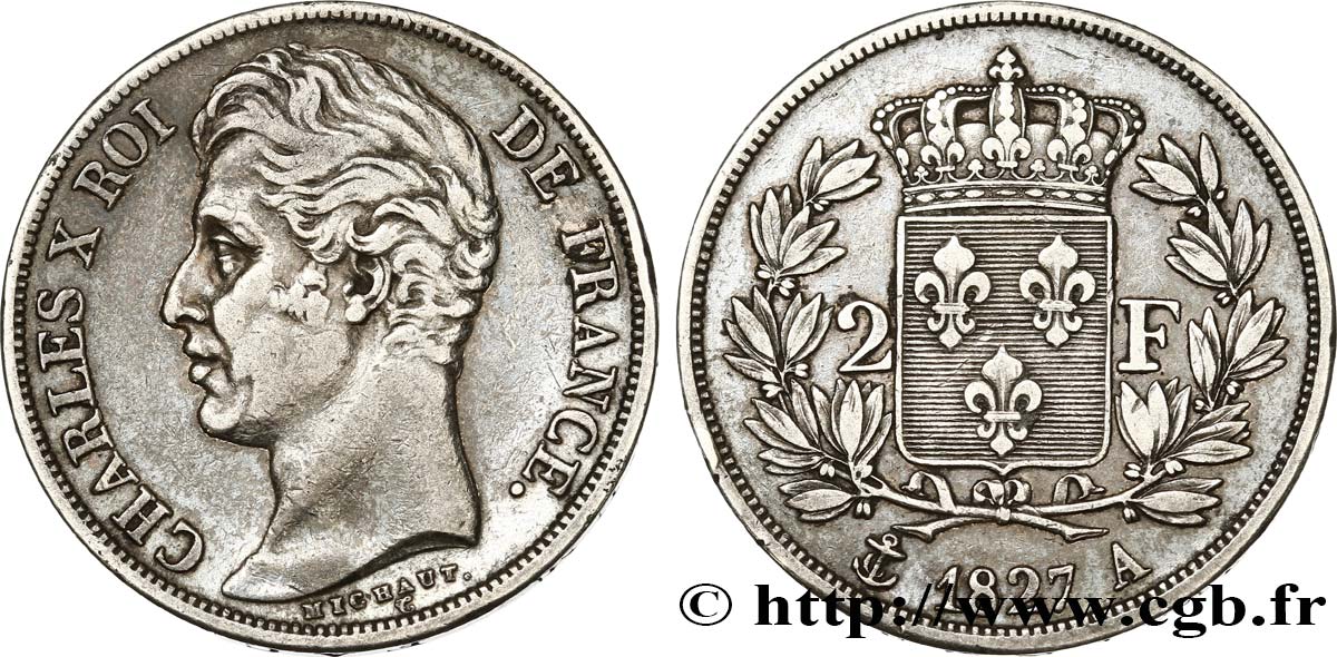 2 francs Charles X 1827 Paris F.258/24 MBC 