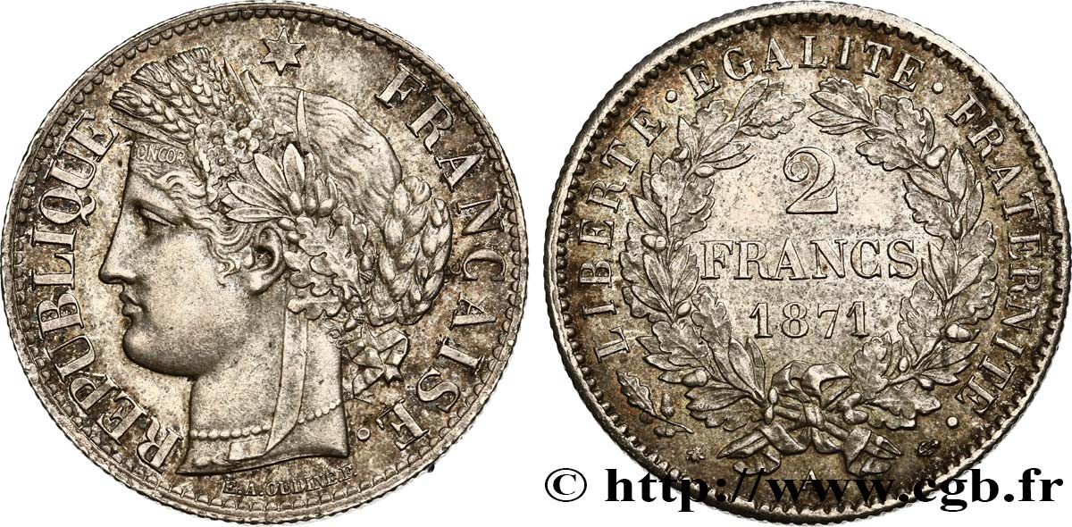 2 francs Cérès, avec légende 1871 Paris F.265/4 EBC58 