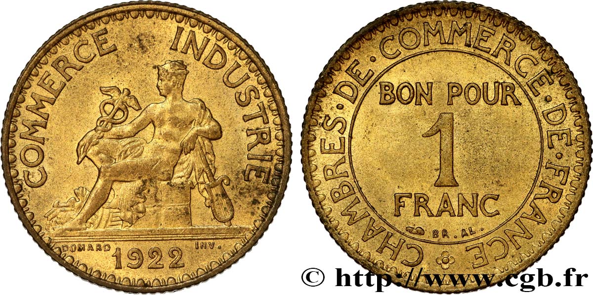 1 franc Chambres de Commerce 1922 Paris F.218/4 AU52 