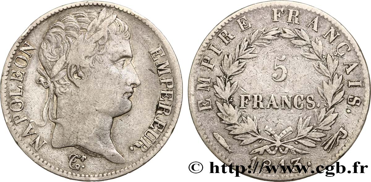 5 francs Napoléon Empereur, Empire français 1813 Utrecht F.307/74 VF28 