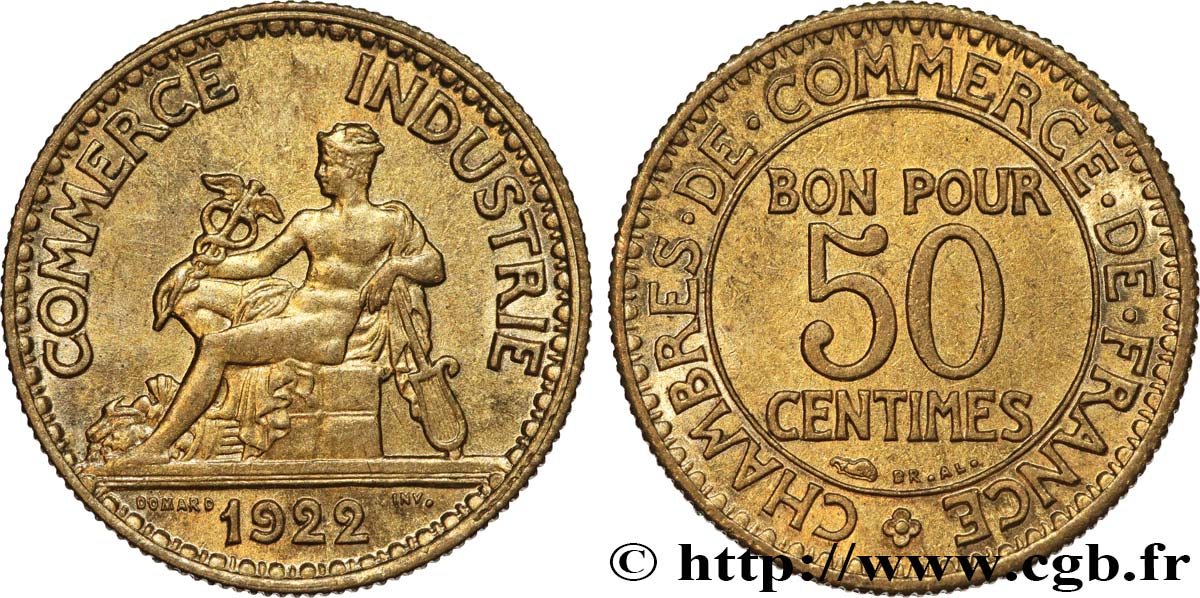 50 centimes Chambres de Commerce 1922 Paris F.191/4 SUP60 