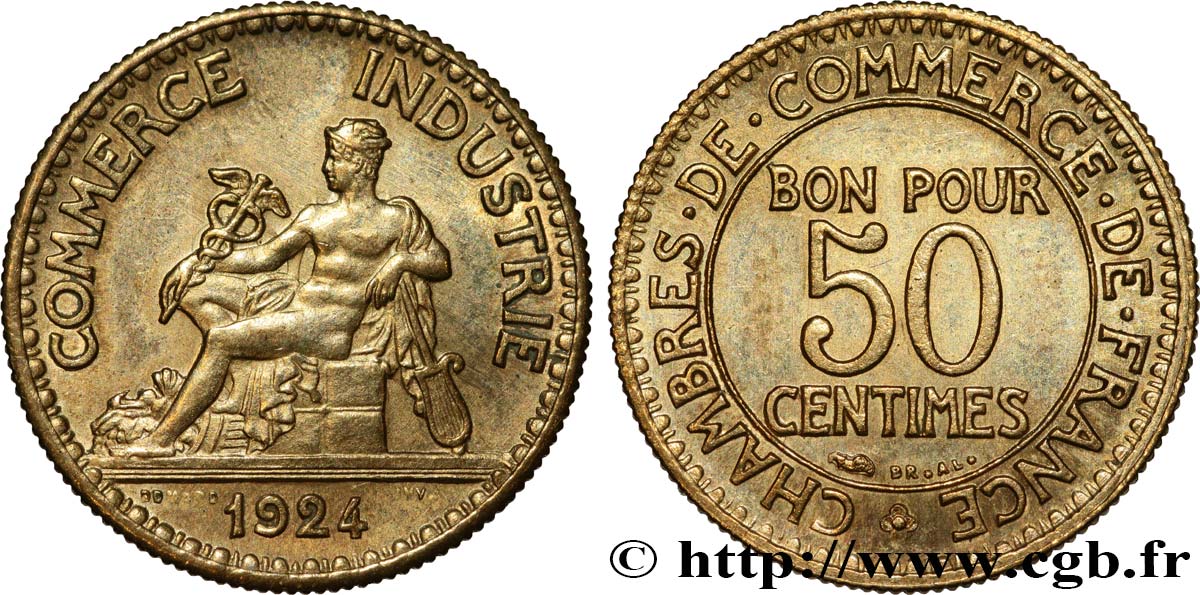 50 centimes Chambres de Commerce 1924 Paris F.191/6 SUP 
