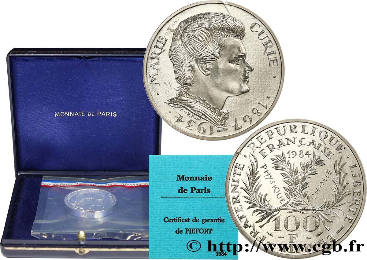 Piéfort argent de 100 francs Marie Curie 1984 Pessac F.452/2P MS 