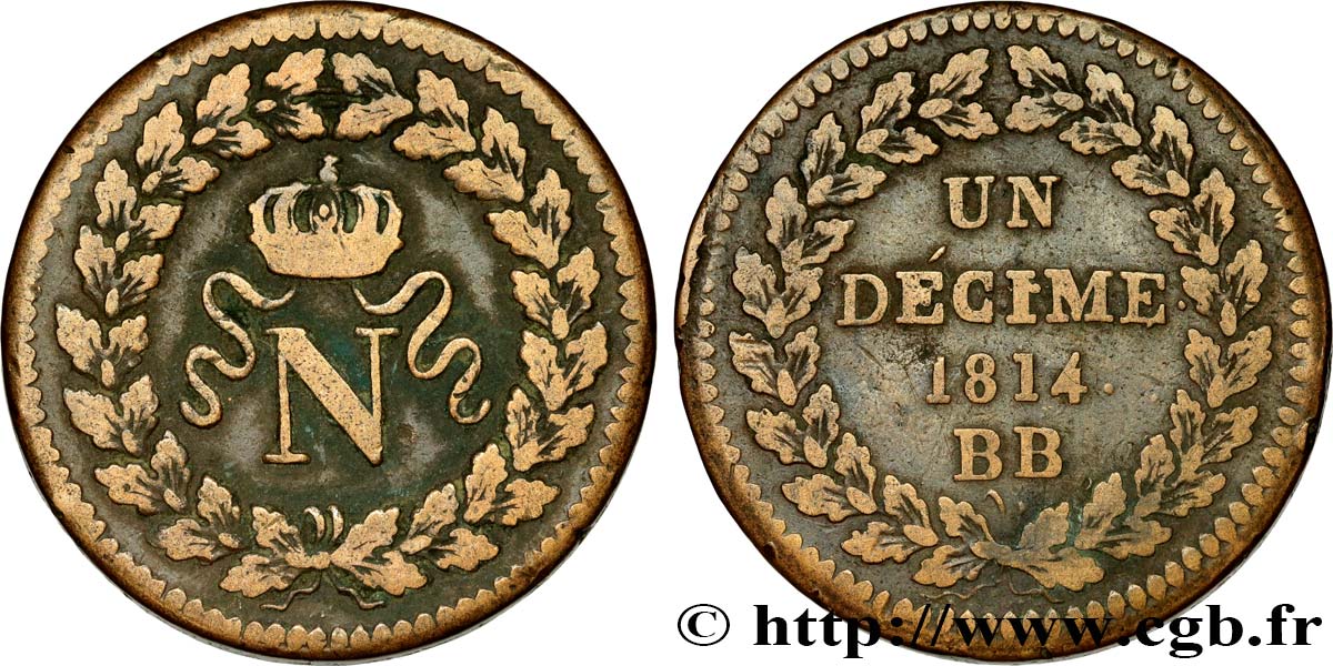 Un décime à l’N couronnée 1814 Strasbourg F.131/3 TB35 