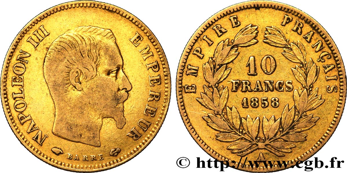 10 francs or Napoléon III, tête nue 1858 Paris F.506/5 MB30 