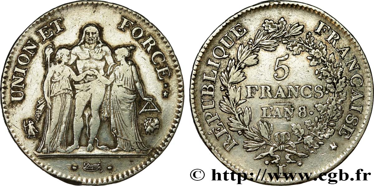5 francs Union et Force, Union serré, avec glands intérieurs et gland extérieur 1800 Bayonne F.288/144 BC+ 