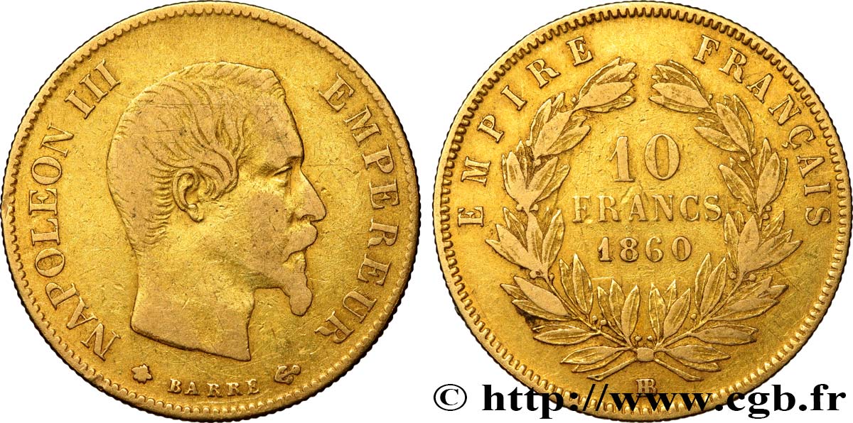 10 francs or Napoléon III, tête nue 1860 Strasbourg F.506/11 S35 