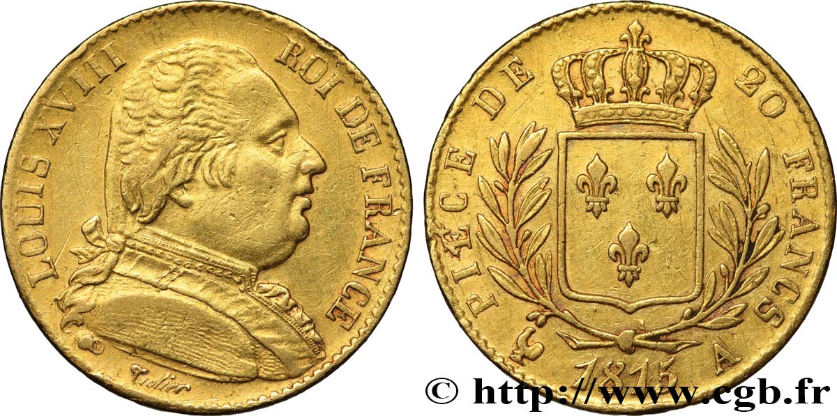 20 francs or Louis XVIII, buste habillé 1815 Paris F.517/10 TTB45 