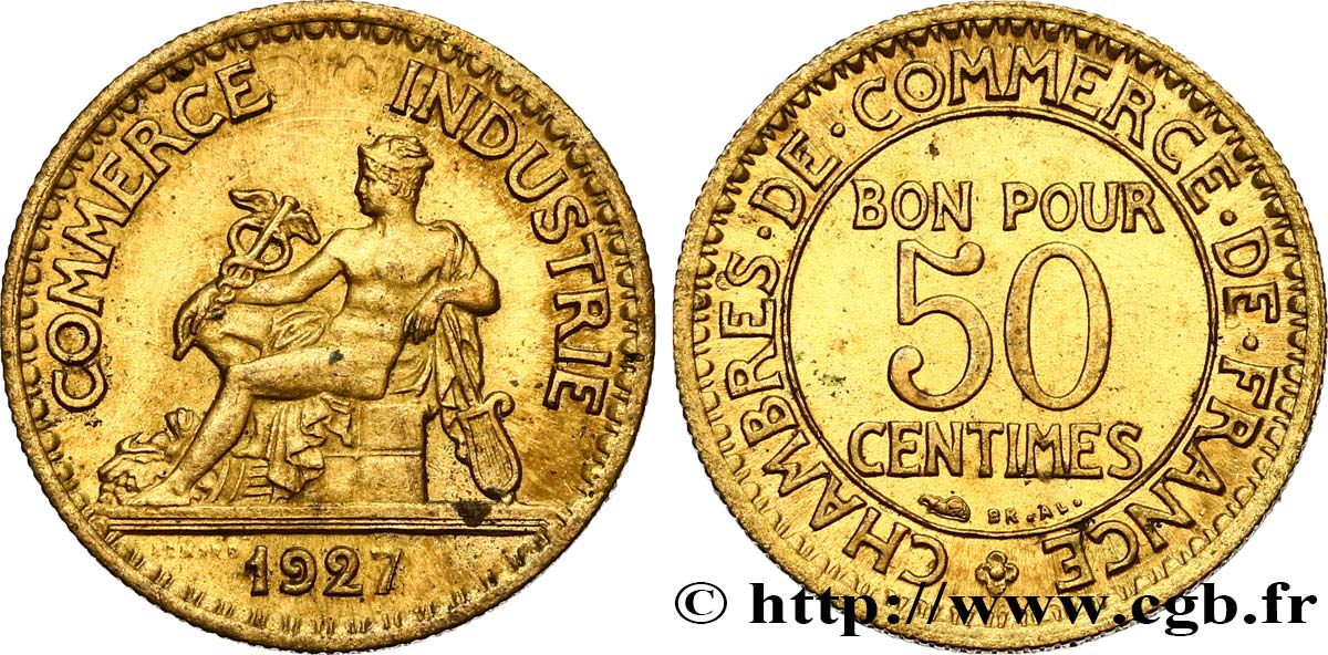 50 centimes Chambres de Commerce 1927 Paris F.191/9 VZ60 