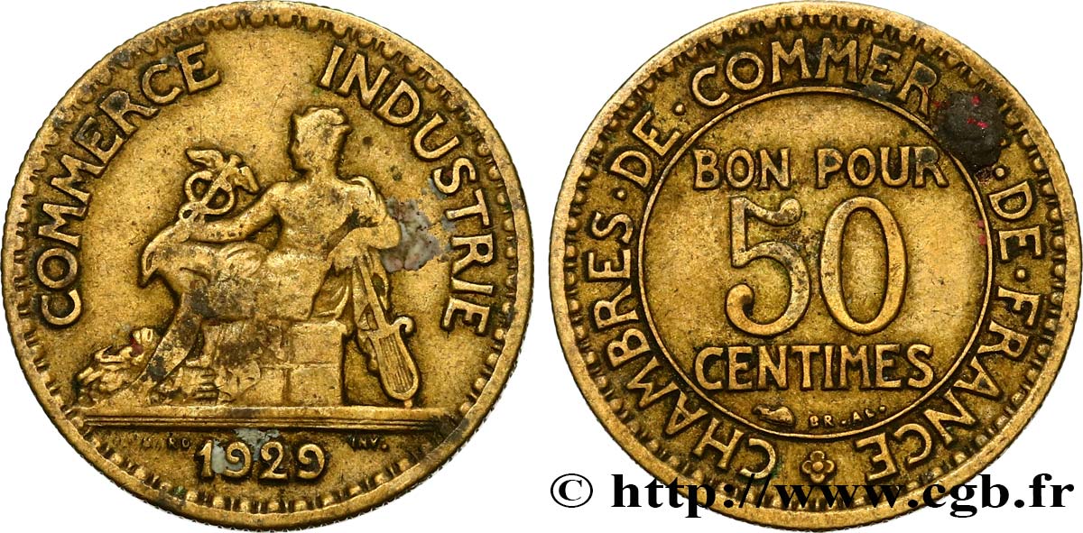 50 centimes Chambres de Commerce 1929 Paris F.191/11 MB25 