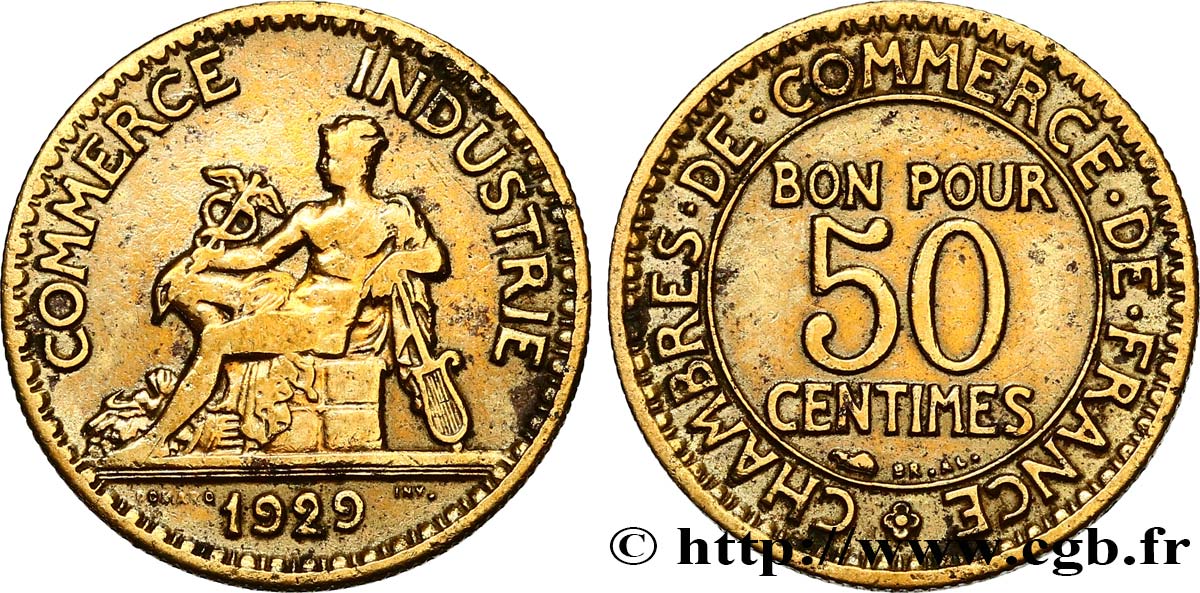 50 centimes Chambres de Commerce 1929 Paris F.191/11 BC 