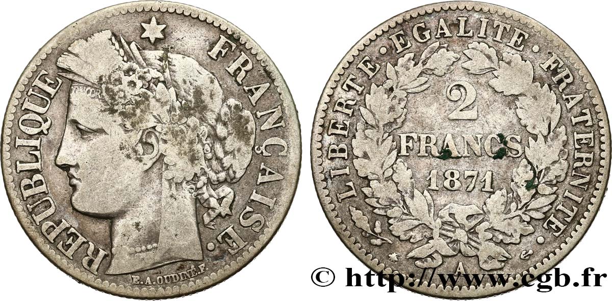 2 francs Cérès, avec légende 1871 Paris F.265/4 MB20 