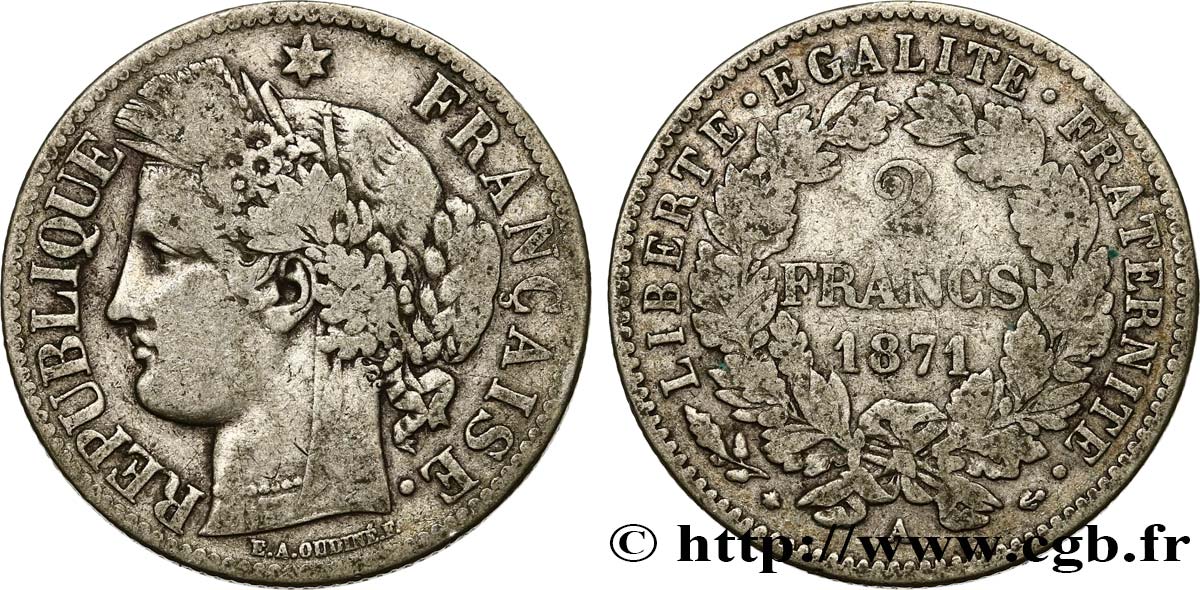 2 francs Cérès, avec légende 1871 Paris F.265/5 MB20 