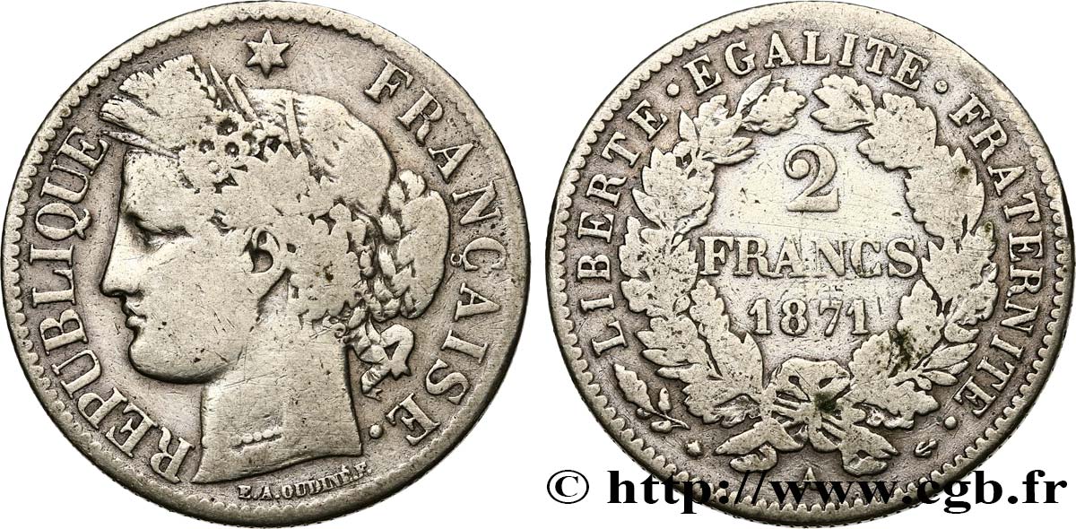2 francs Cérès, avec légende 1871 Paris F.265/5 VF 