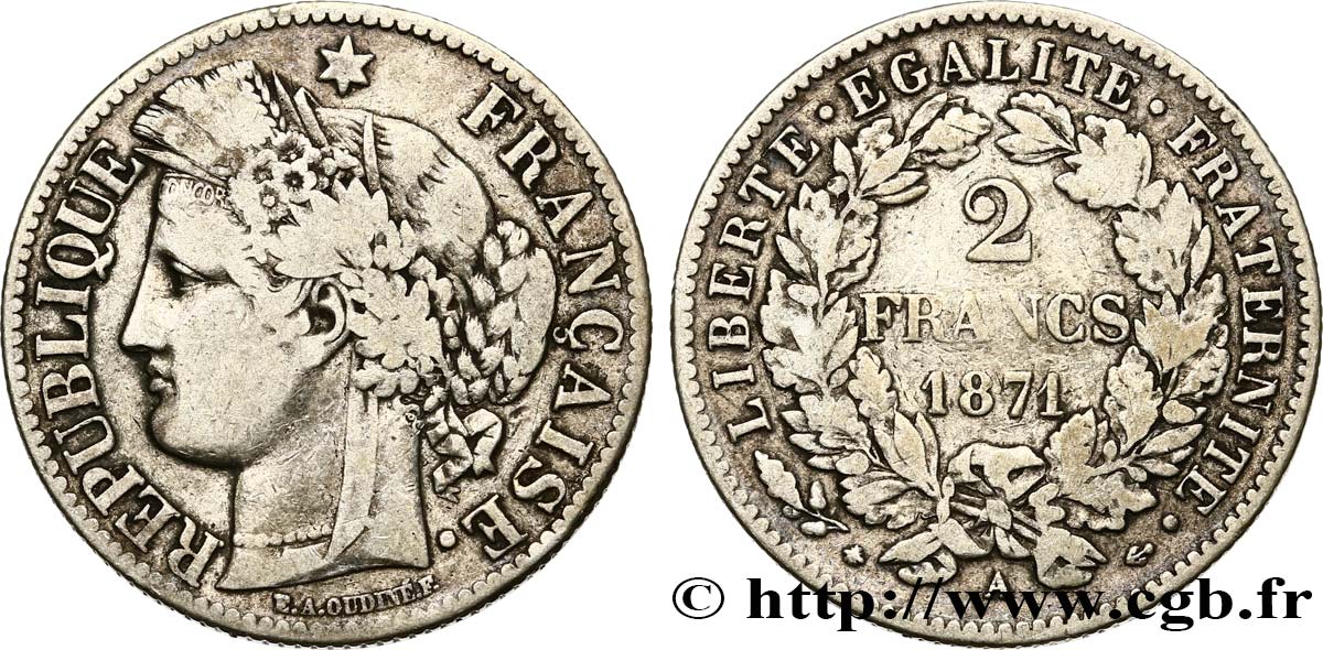 2 francs Cérès, avec légende 1871 Paris F.265/5 TB20 
