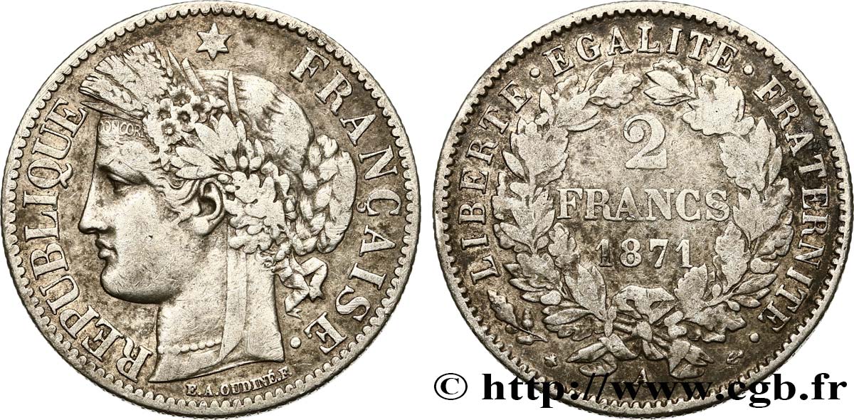 2 francs Cérès, avec légende 1871 Paris F.265/5 S25 