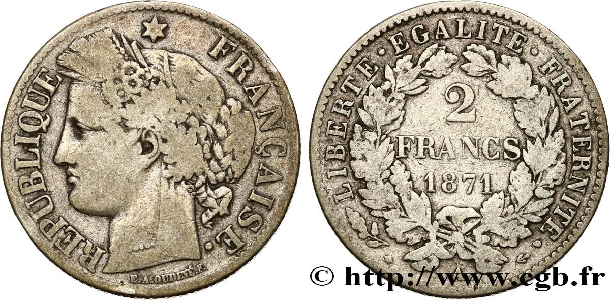 2 francs Cérès, avec légende 1871 Paris F.265/5 F15 
