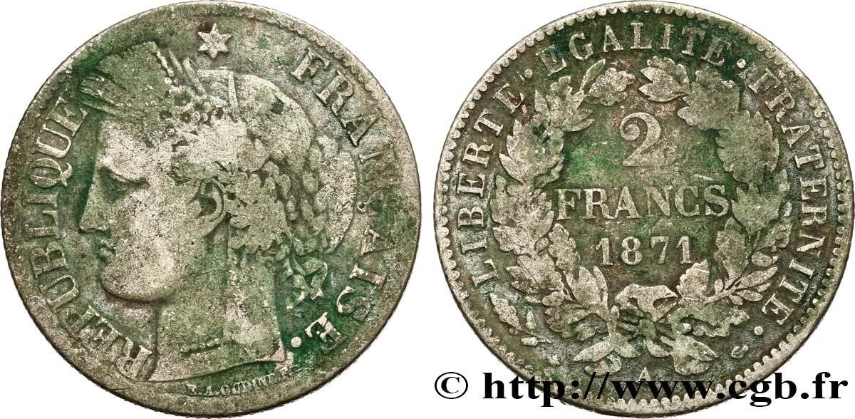 2 francs Cérès, avec légende 1871 Paris F.265/5 VG8 