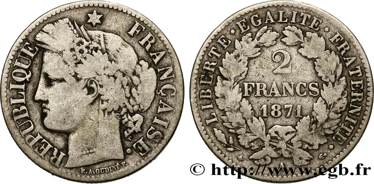 2 francs Cérès, avec légende 1871 Paris F.265/4 S15 