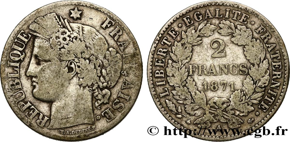 2 francs Cérès, avec légende 1871 Paris F.265/5 S15 