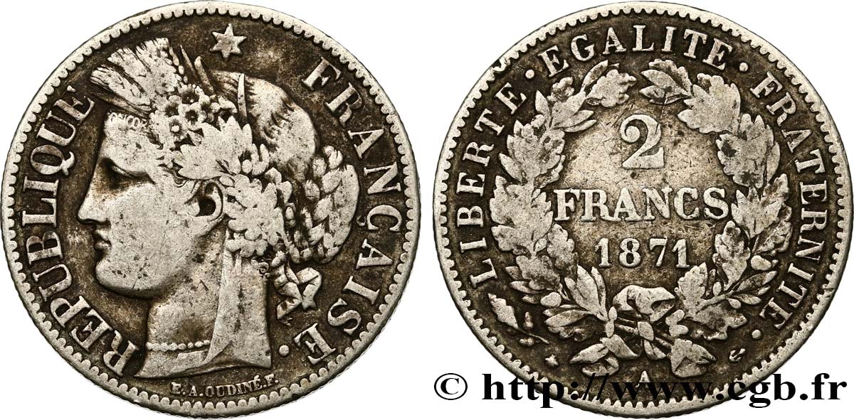 2 francs Cérès, avec légende 1871 Paris F.265/4 BC15 
