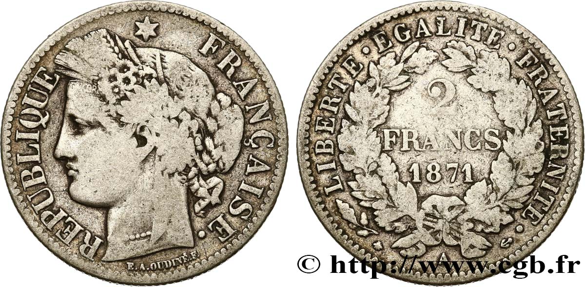 2 francs Cérès, avec légende 1871 Paris F.265/5 BC15 
