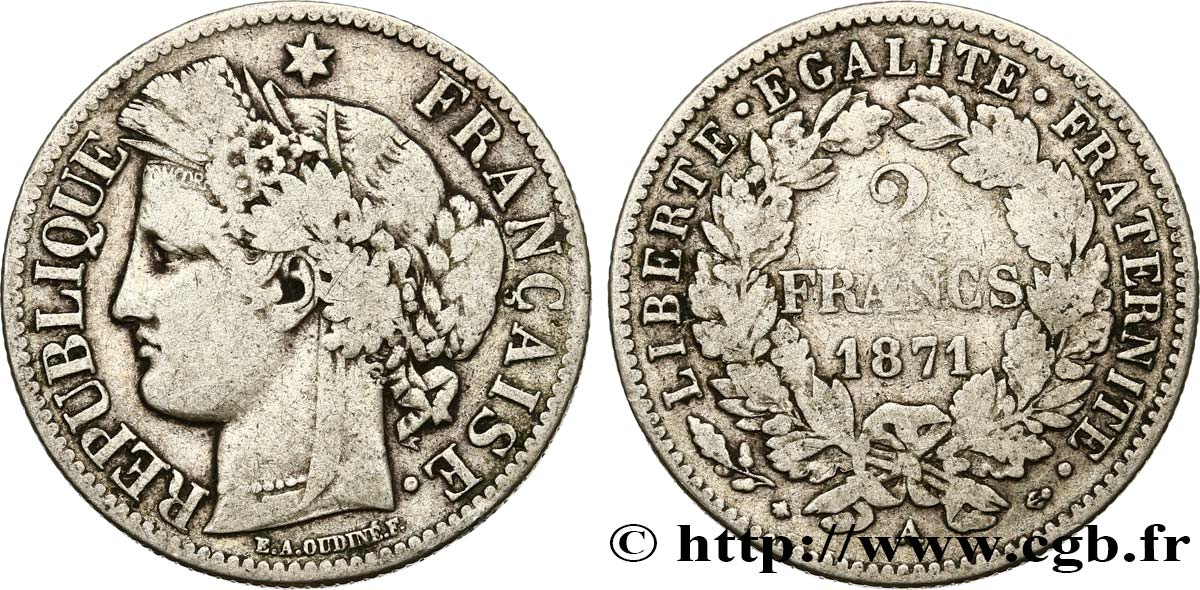 2 francs Cérès, avec légende 1871 Paris F.265/5 F15 