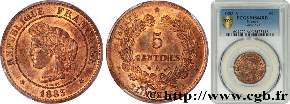 5 centimes Cérès 1883 Paris F.118/24 MS64 PCGS