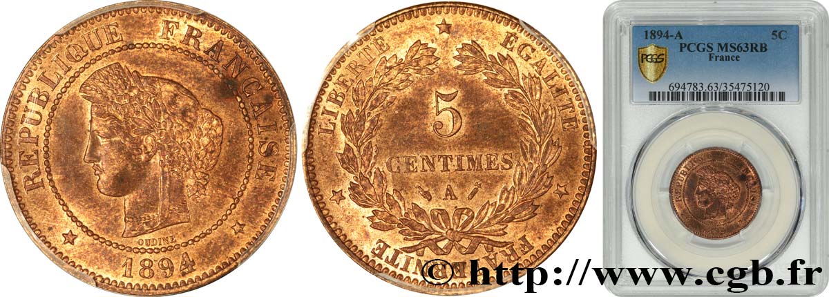 5 centimes Cérès 1894 Paris F.118/36 SPL63 PCGS