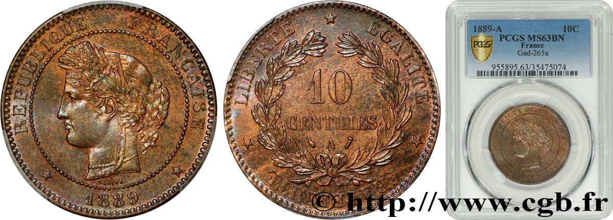 10 centimes Cérès 1889 Paris F.135/34 fST63 PCGS