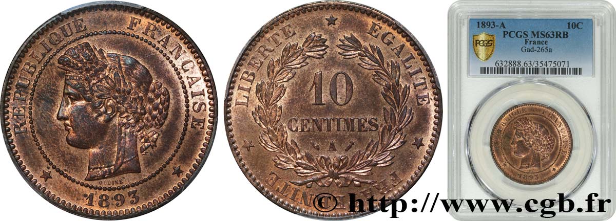 10 centimes Cérès 1893 Paris F.135/38 MS63 PCGS