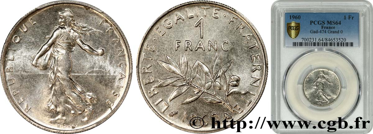 1 franc Semeuse, nickel 1960 Paris F.226/5 SC64 PCGS