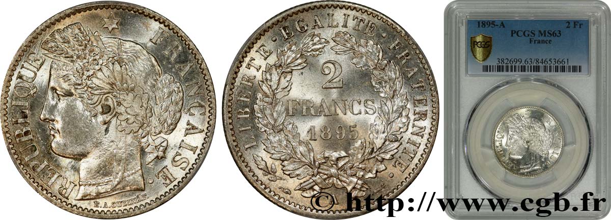 2 francs Cérès, avec légende 1895 Paris F.265/17 SC63 PCGS