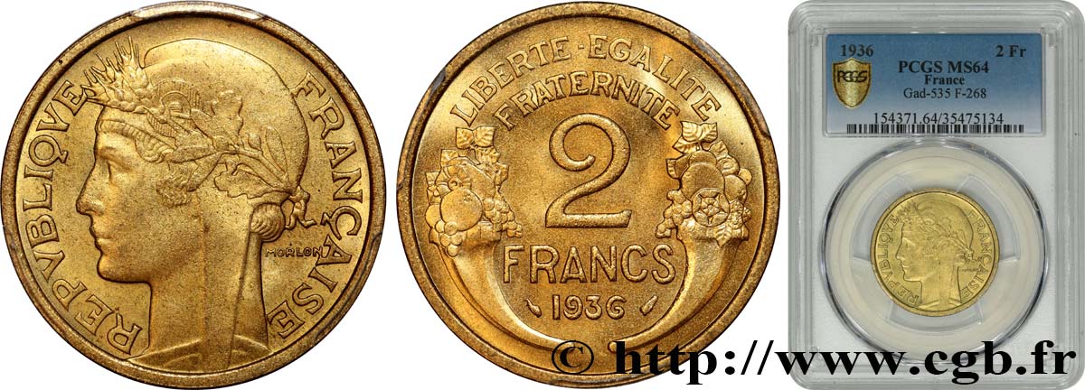 2 francs Morlon 1936  F.268/9 SC64 PCGS