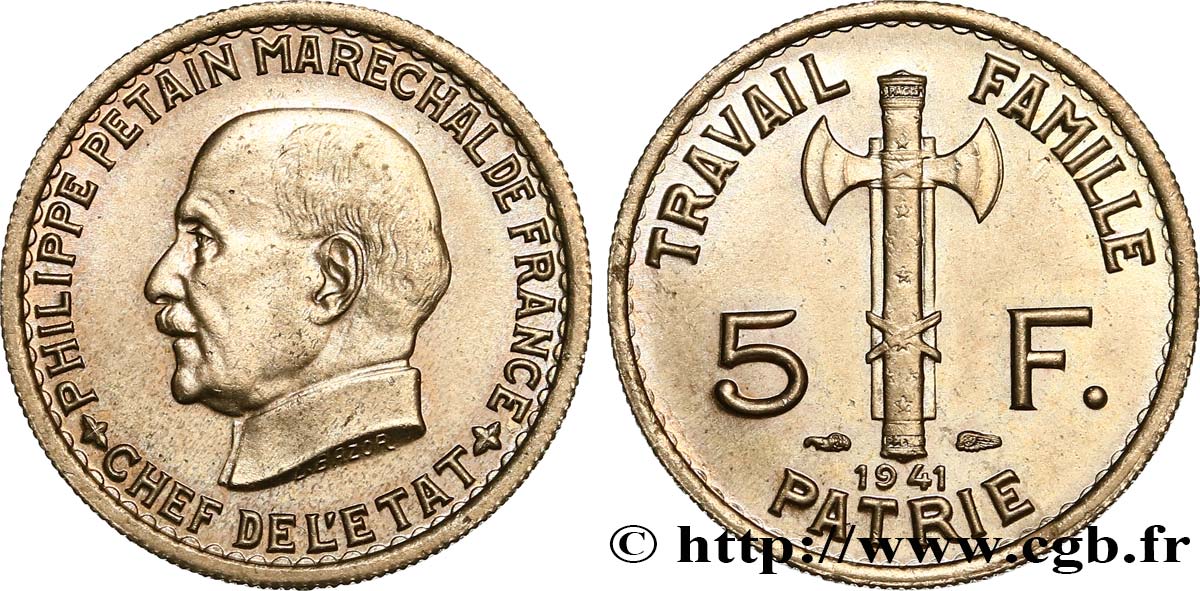 5 francs Pétain 1941  F.338/2 MS60 
