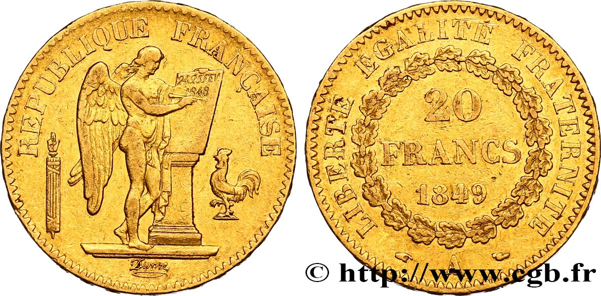 20 francs or Génie, IIe République 1849 Paris F.528/2 SS40 
