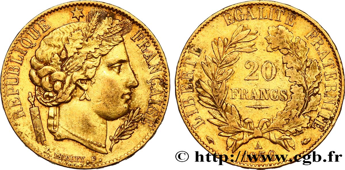 20 francs or Cérès 1850 Paris F.529/3 MBC45 