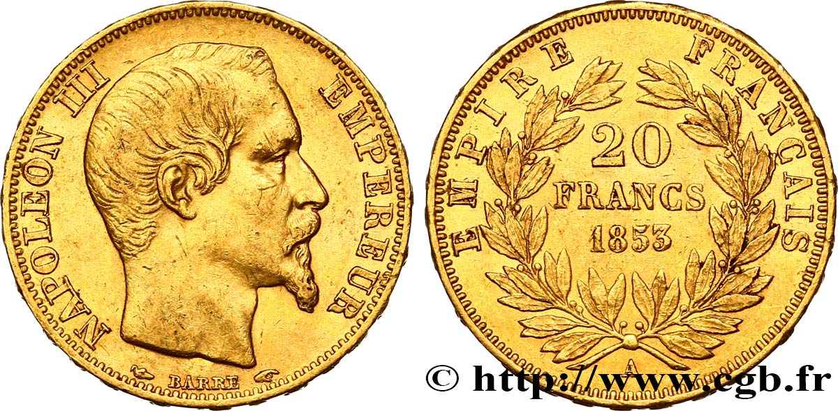 20 francs or Napoléon III, tête nue 1853 Paris F.531/1 MBC48 