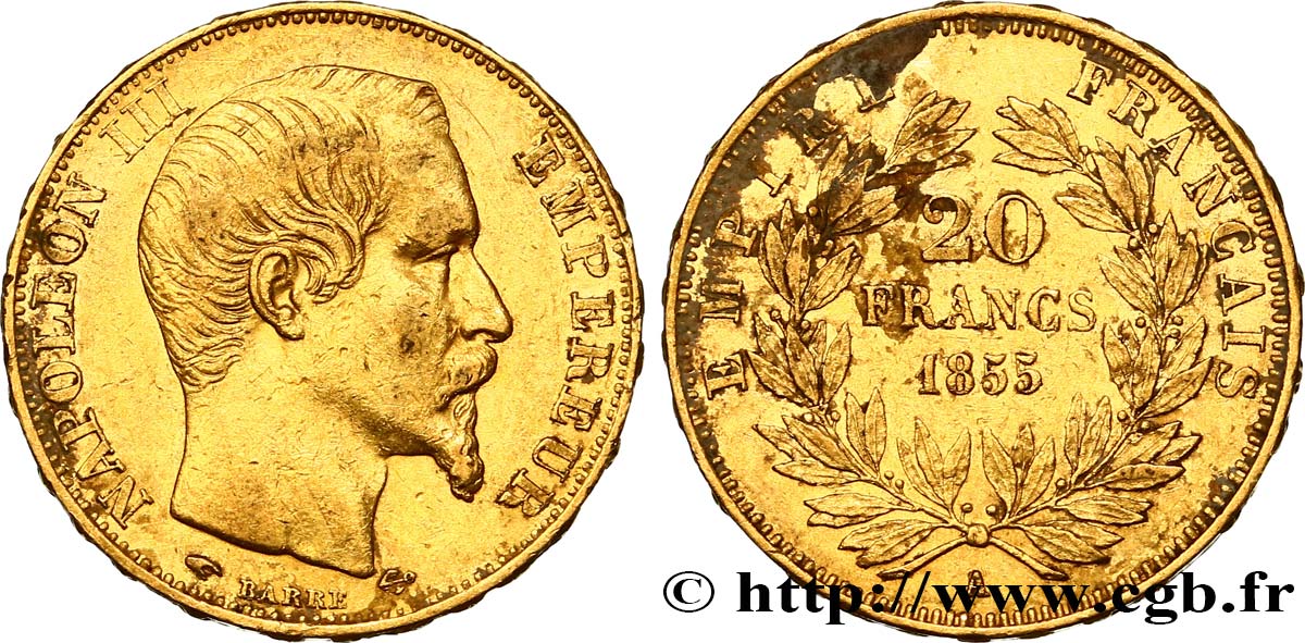 20 francs or Napoléon III, tête nue 1855 Paris F.531/4 SS 