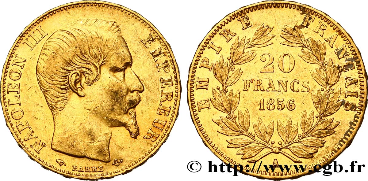 20 francs or Napoléon III, tête nue 1856 Paris F.531/9 SS45 