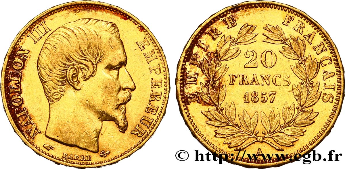 20 francs or Napoléon III, tête nue 1857 Paris F.531/12 XF45 